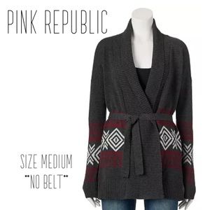 Juniors' Pink Republic Heather Charcoal Wine Drop-Shoulder Cardigan Size Medium